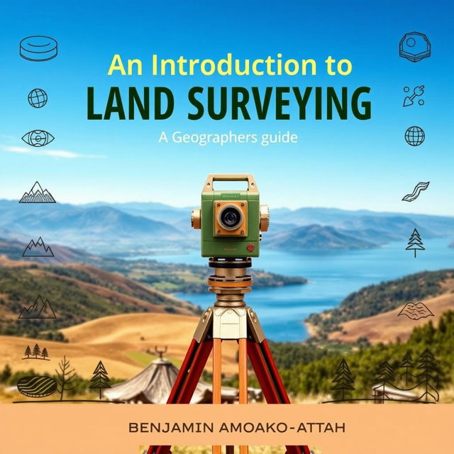 An informative book cover for 'An Introduction to Land Surveying: A Geographer's Guide' compiled by Benjamin Amoako-Attah