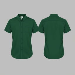 A simple and elegant shirt design in dark green, featuring front, side, and back views