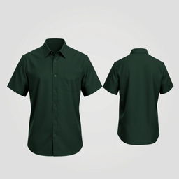 A simple and elegant shirt design in dark green, featuring front, side, and back views