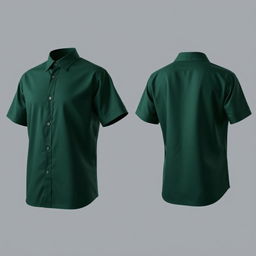 A simple and elegant shirt design in dark green, featuring front, side, and back views