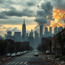 A dystopian scene capturing the aftermath of a nuclear explosion in New York City