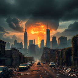 A dystopian scene capturing the aftermath of a nuclear explosion in New York City