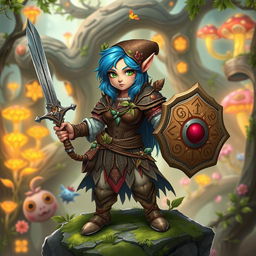 A fantasy character design featuring a gnome woman warrior