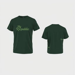 A plain short-sleeved shirt design in dark green, featuring front, side, and back views