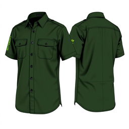 A practical shirt design tailored for FTTH (Fiber To The Home) network workers, featuring a dark green color