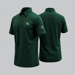 A detailed shirt design specifically for FTTH (Fiber To The Home) network technicians, rendered in a rich dark green color