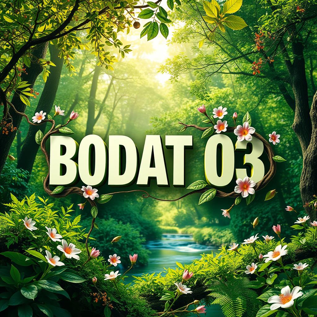 A creative representation of the title 'BODAT 03' in an artistic style, incorporating elements of nature such as leaves, trees, and water to symbolize the essence of biology