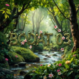 A creative representation of the title 'BODAT 03' in an artistic style, incorporating elements of nature such as leaves, trees, and water to symbolize the essence of biology