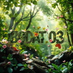 A creative representation of the title 'BODAT 03' in an artistic style, incorporating elements of nature such as leaves, trees, and water to symbolize the essence of biology