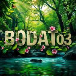 A creative representation of the title 'BODAT 03' in an artistic style, incorporating elements of nature such as leaves, trees, and water to symbolize the essence of biology