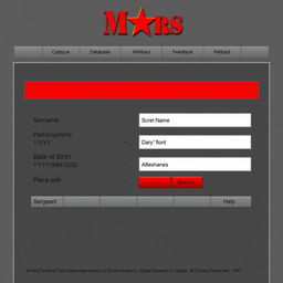 A military-themed website interface showcasing a search engine dedicated to retrieving information related to Soviet military personnel