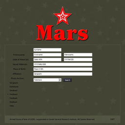 A military-themed website interface showcasing a search engine dedicated to retrieving information related to Soviet military personnel