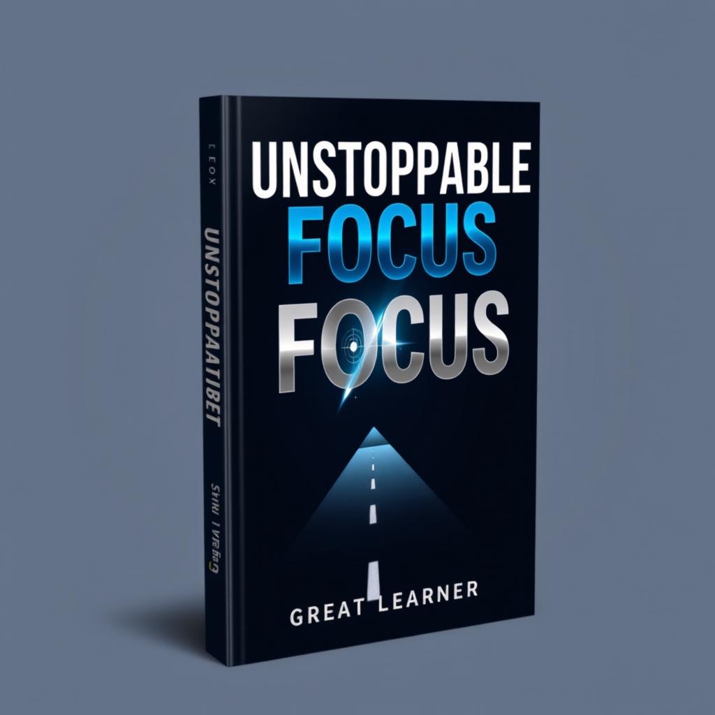 A sleek and modern book cover titled 'Unstoppable Focus' that emphasizes concentration and determination