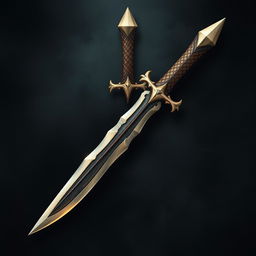 An artistic illustration of a dagger crafted entirely from the fang of a dragon, emphasizing its structure as a dragon's tooth with no metal components whatsoever