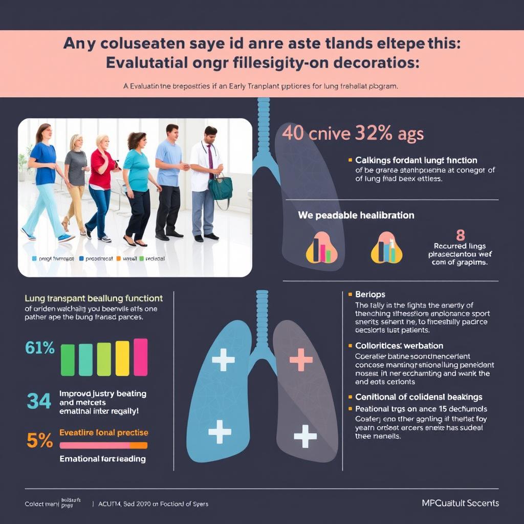 A detailed infographic showcasing the evaluation of the effectiveness of an early rehabilitation program specifically for lung transplant patients