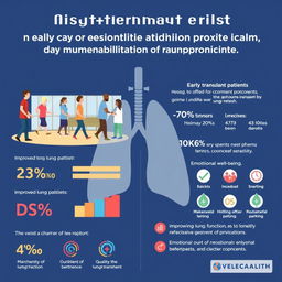 A detailed infographic showcasing the evaluation of the effectiveness of an early rehabilitation program specifically for lung transplant patients