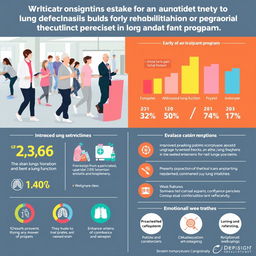 A detailed infographic showcasing the evaluation of the effectiveness of an early rehabilitation program specifically for lung transplant patients