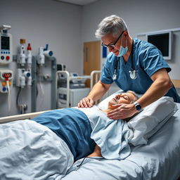 A vibrant scene of an ICU physiotherapy session, showcasing a physiotherapist assisting a patient in recovery