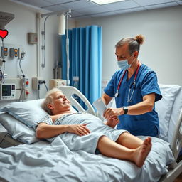 A vibrant scene of an ICU physiotherapy session, showcasing a physiotherapist assisting a patient in recovery