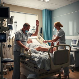 A dynamic scene showcasing early mobilization in the ICU led by a dedicated physiotherapist