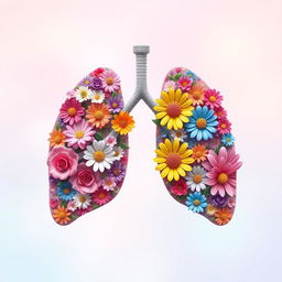 A whimsical and artistic interpretation of lungs designed to resemble a vibrant array of flowers