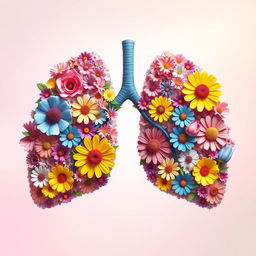 A whimsical and artistic interpretation of lungs designed to resemble a vibrant array of flowers