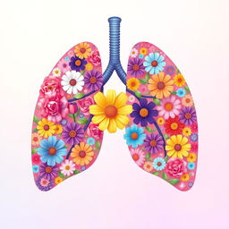 A whimsical and artistic interpretation of lungs designed to resemble a vibrant array of flowers