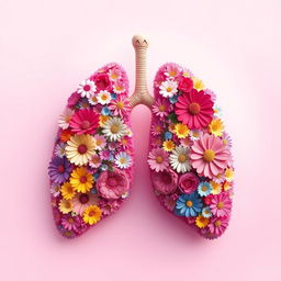 A whimsical and artistic interpretation of lungs designed to resemble a vibrant array of flowers