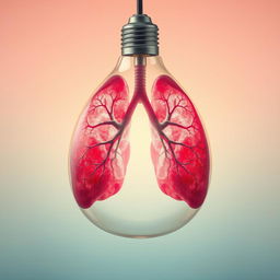 An imaginative and surreal depiction of lungs encapsulated within a transparent light bulb