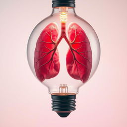 An imaginative and surreal depiction of lungs encapsulated within a transparent light bulb