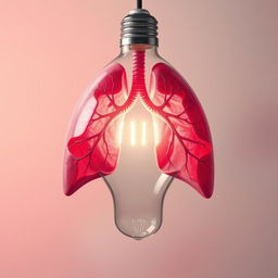 An imaginative and surreal depiction of lungs encapsulated within a transparent light bulb