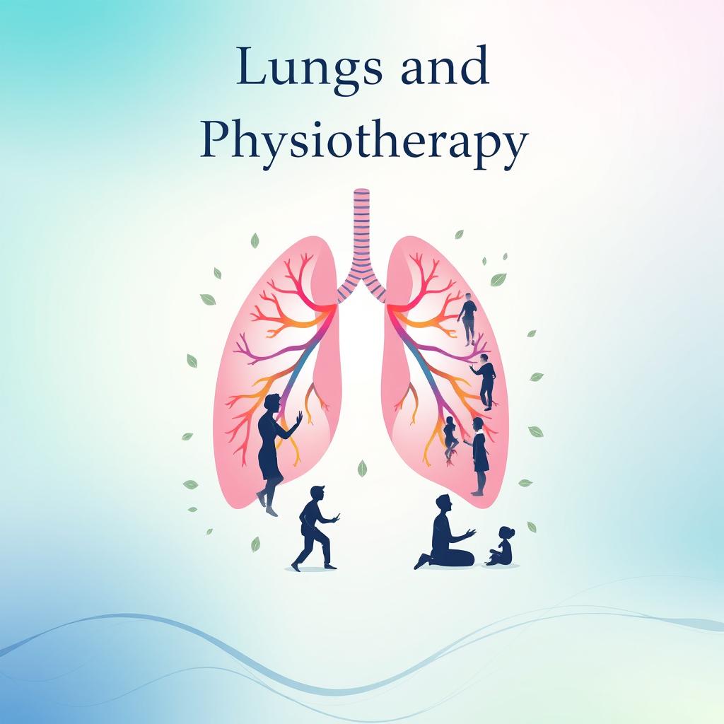 A visually engaging and creative book cover design titled 'Lungs and Physiotherapy'