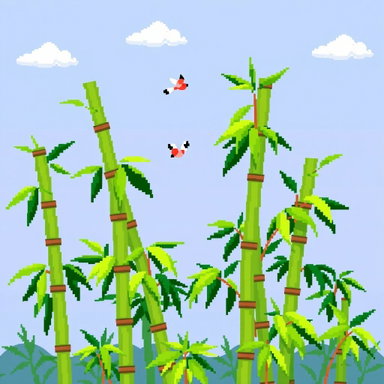 Vibrant 16-bit and 8-bit Pixel Art Bamboo Scenes