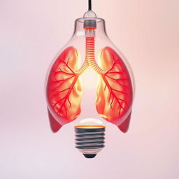 An imaginative and surreal depiction of lungs encapsulated within a transparent light bulb