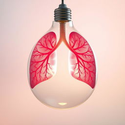 An imaginative and surreal depiction of lungs encapsulated within a transparent light bulb