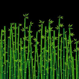 A dynamic pixel art composition featuring an abundance of bamboo stalks against a solid black background