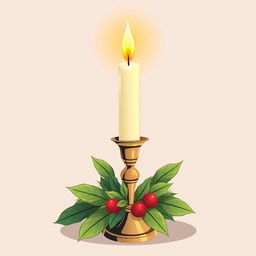 An illustration of a Christmas candle elegantly placed in a stylish candlestick