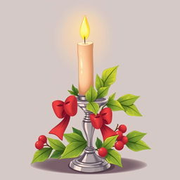 An illustration of a Christmas candle elegantly placed in a stylish candlestick