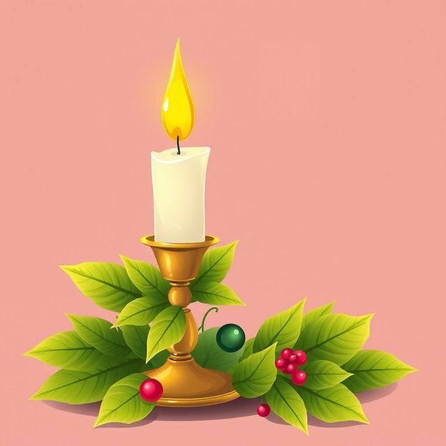 An illustration of a Christmas candle elegantly placed in a stylish candlestick