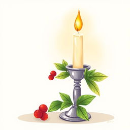 An illustration of a Christmas candle elegantly placed in a stylish candlestick