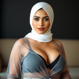 A beautiful young lady wearing a white hijab, styled elegantly