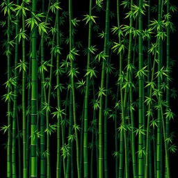 An elaborate 16-bit pixel art scene filled with a multitude of bamboo stalks against a solid black background