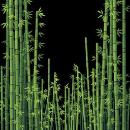 An elaborate 16-bit pixel art scene filled with a multitude of bamboo stalks against a solid black background