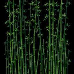 An elaborate 16-bit pixel art scene filled with a multitude of bamboo stalks against a solid black background