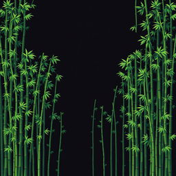 An elaborate 16-bit pixel art scene filled with a multitude of bamboo stalks against a solid black background