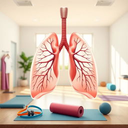 A detailed illustration of a pair of human lungs seamlessly integrated with physiotherapy elements