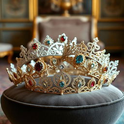 A collection of elegant diadems, beautifully displayed on a velvet cushion