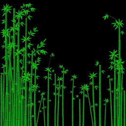 An intricate 8-bit pixel art composition showcasing a dense forest of bamboo stalks against a solid black background