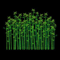 An intricate 8-bit pixel art composition showcasing a dense forest of bamboo stalks against a solid black background