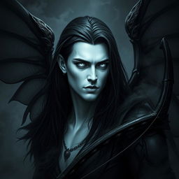 A fallen Aasimar named Aron, depicted as a dark angel of death